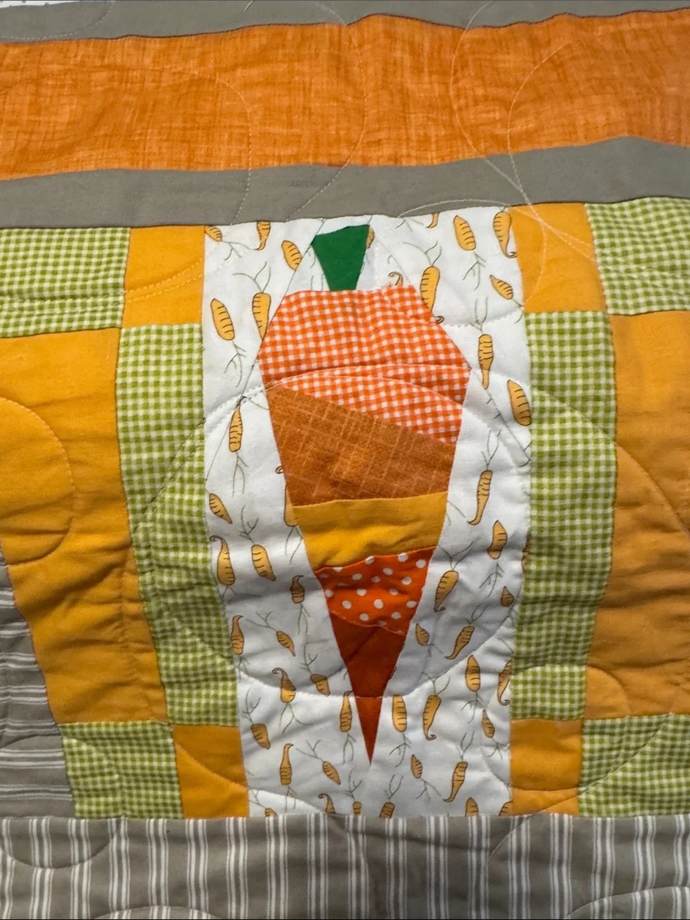 Handmade Quilted Throw in Yellow, Orange and Green